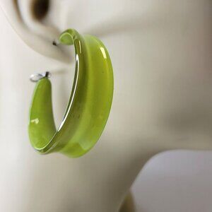 Bright Green Bakelite Chunky Hoop Earrings